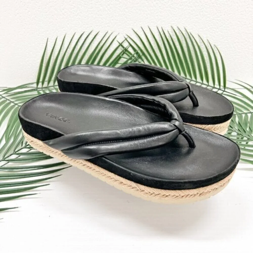 Vince Black Leather Open Round Toe Espadrille Platform Sandals Size 9.5M NWOB